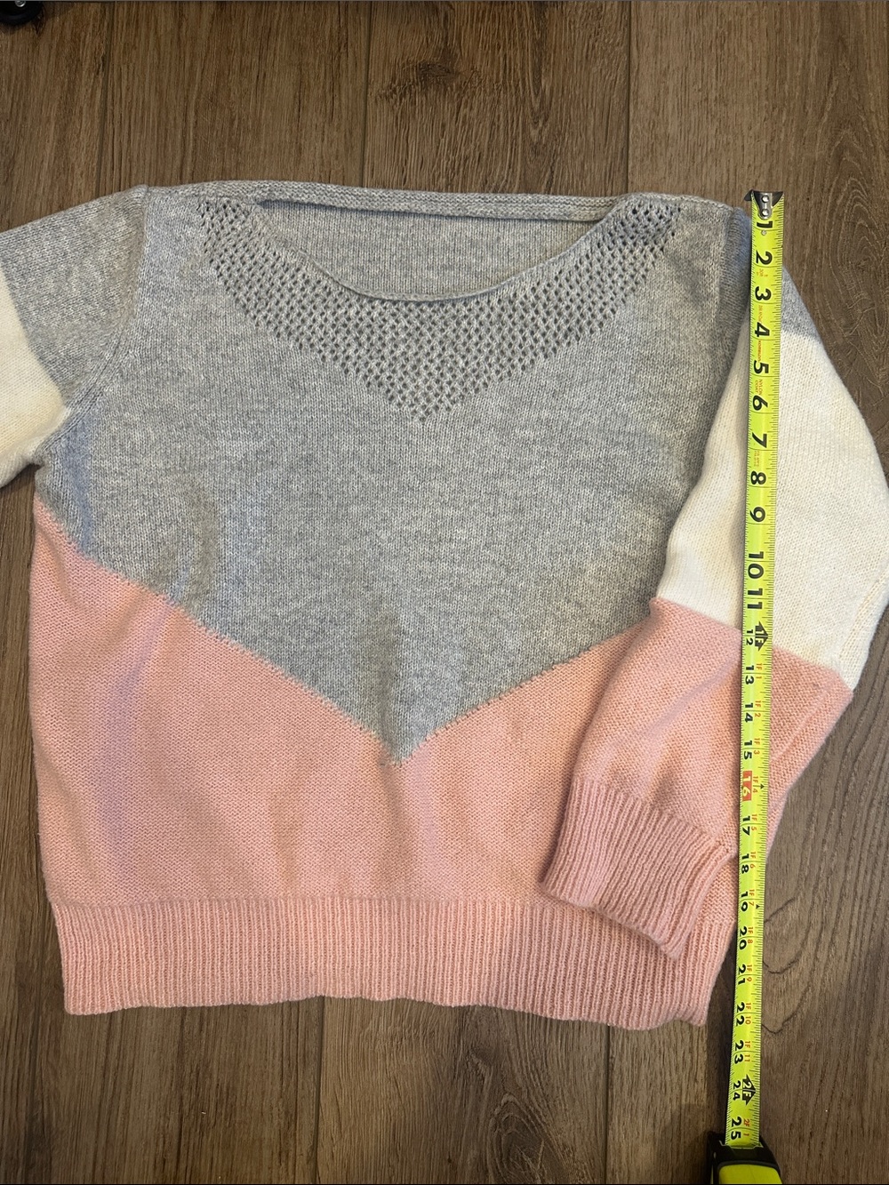Colorblock Knit Pullover Sweater - Pink, Gray & Cream